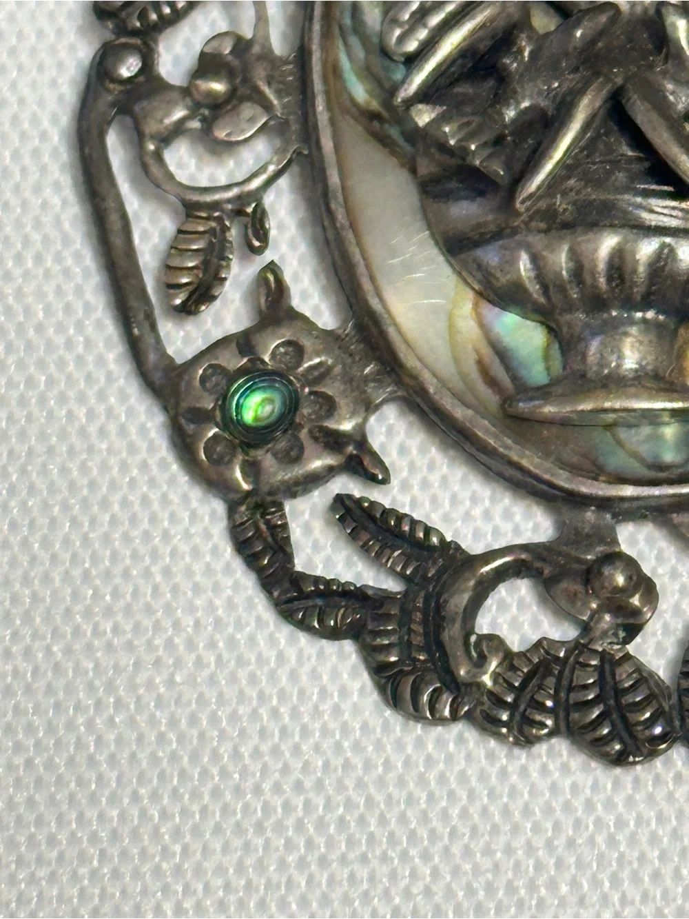 Vintage Mexican sterling silver and abalone shell floral brooch and pendant.